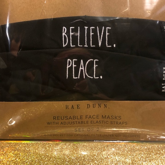 HP - Rae Dunn 2 Pack Face Masks Believe + Peace - Picture 1 of 1